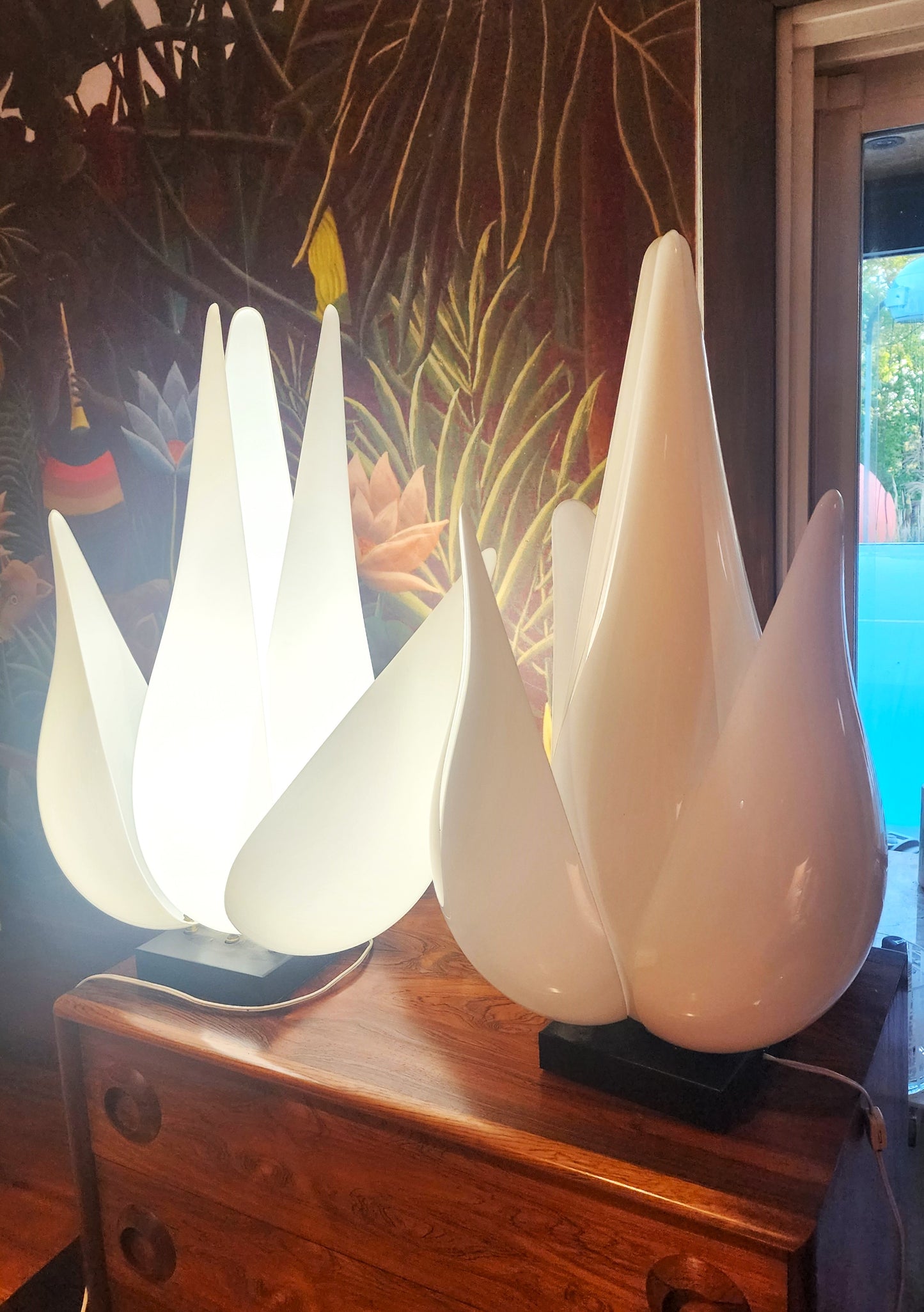 Mid Century Modern Large Sculptural Acrylic Tulip Lamps by R.Rougier