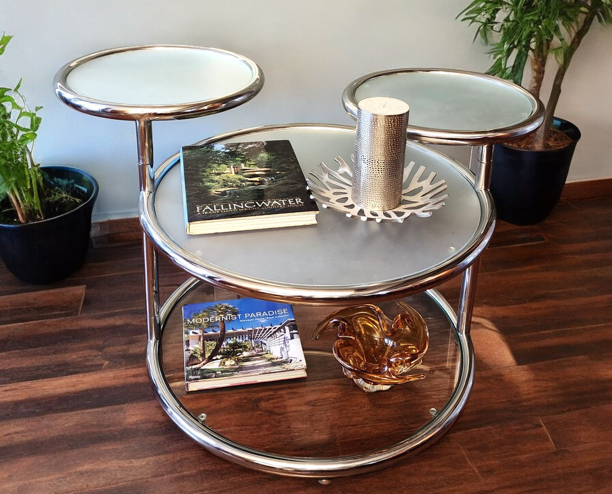 Mid Century Modern Milo Baughman Style Swivel Tiered Circles Coffee Table 29