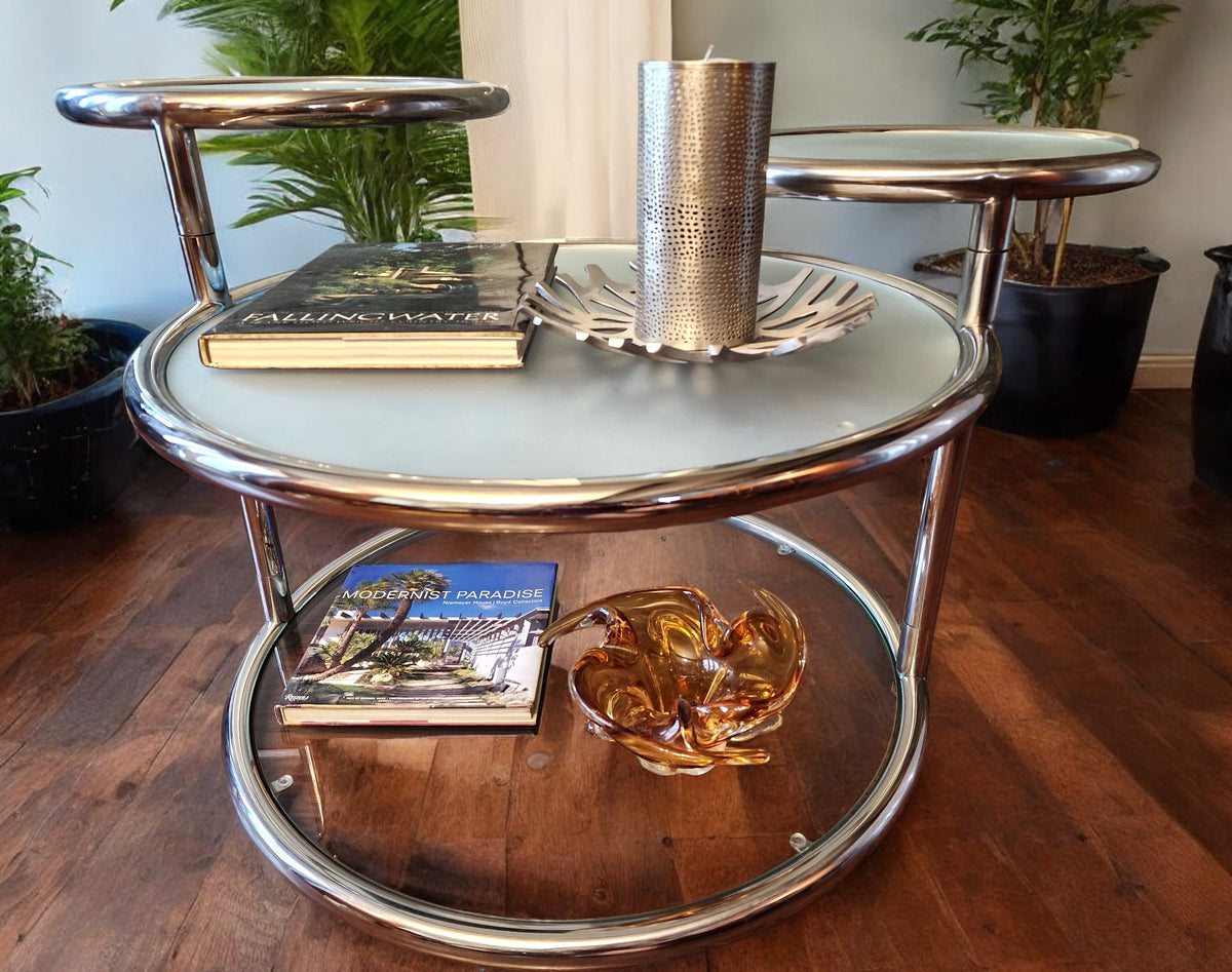 Mid Century Modern Milo Baughman Style Swivel Tiered Circles Coffee Table 29