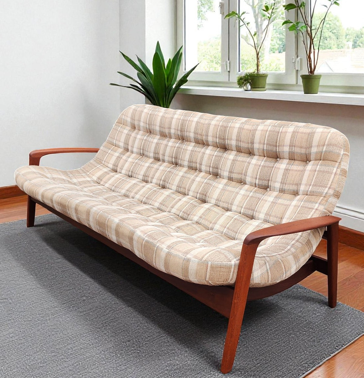 REFINISHED Mid Century Modern R.Huber Teak Scoop Sofa