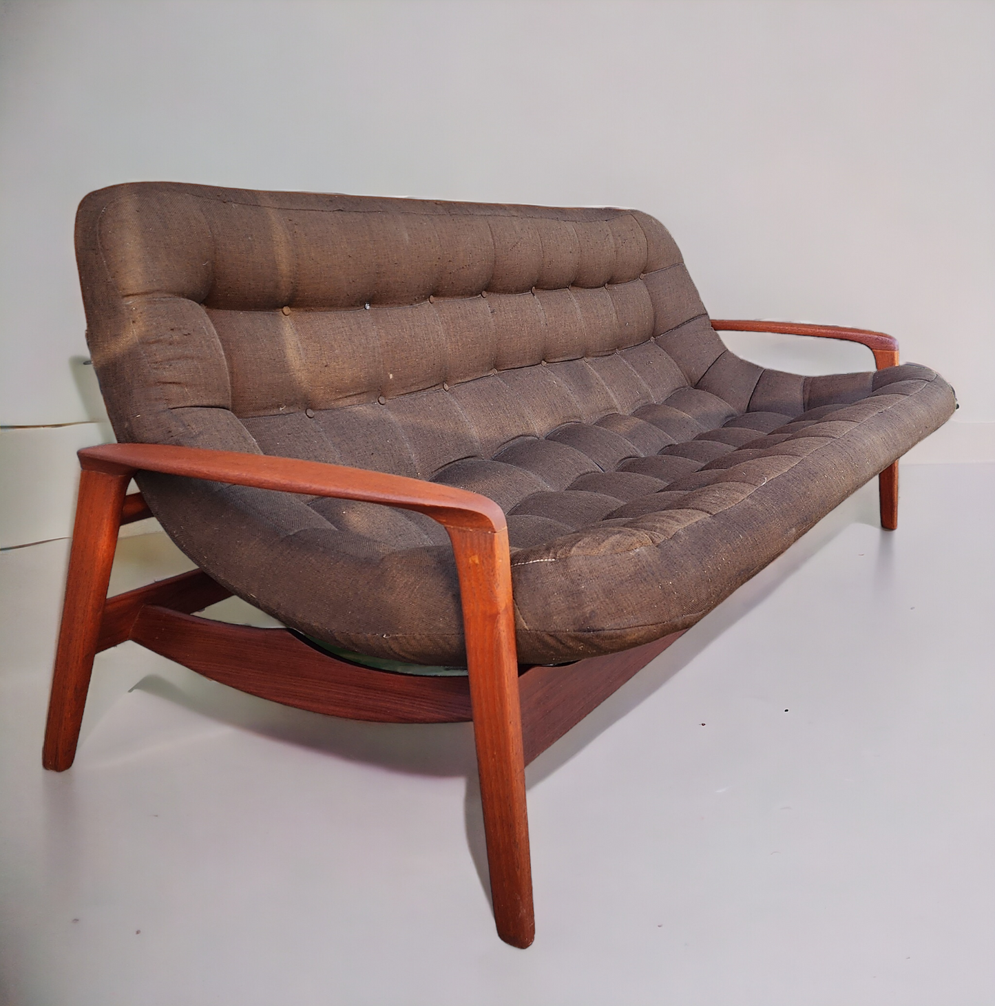 Choose Fabric***REFINISHED will be REUPHOLSTERED Mid Century Modern R.Huber Teak Scoop Sofa