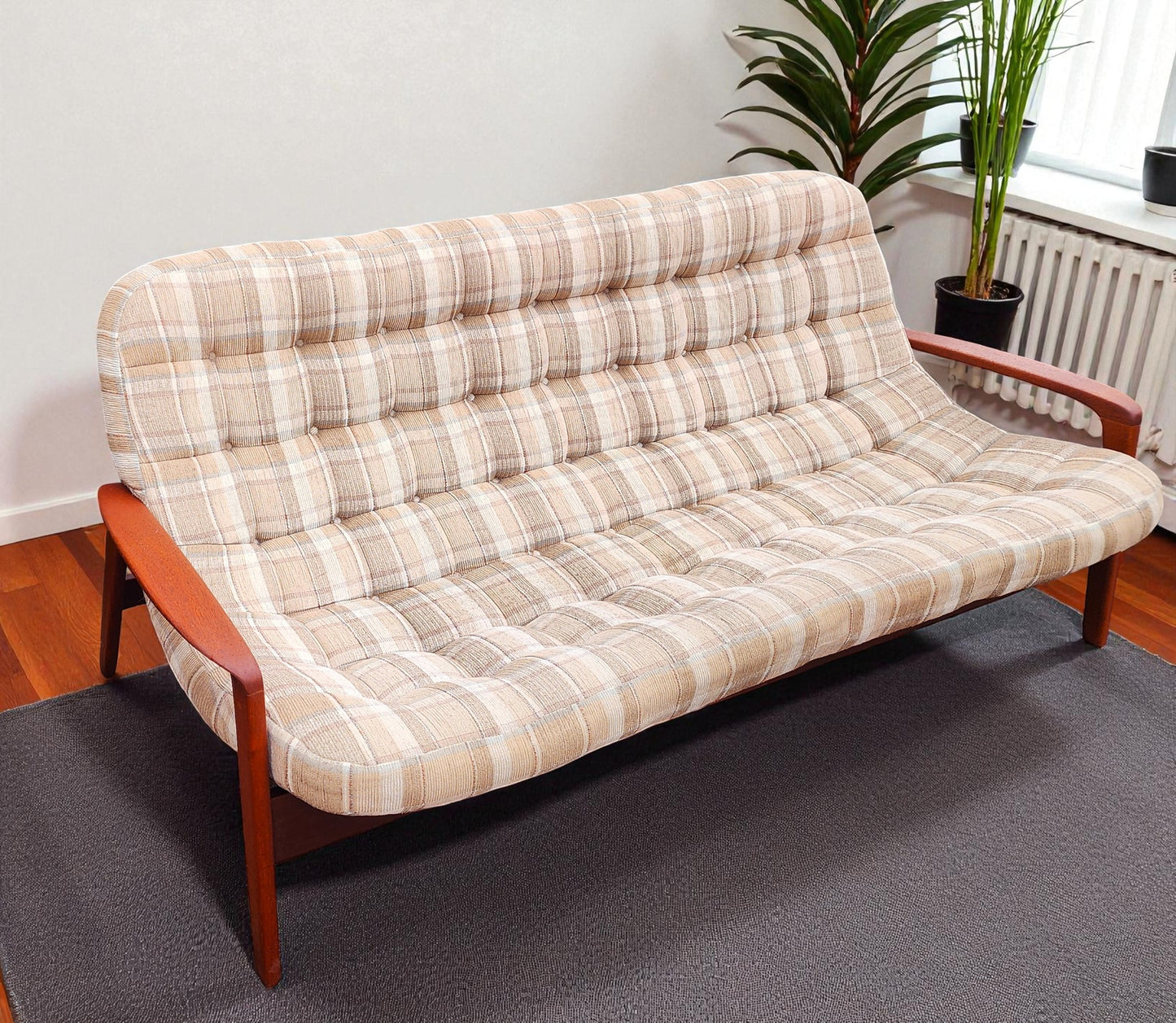 REFINISHED Mid Century Modern R.Huber Teak Scoop Sofa