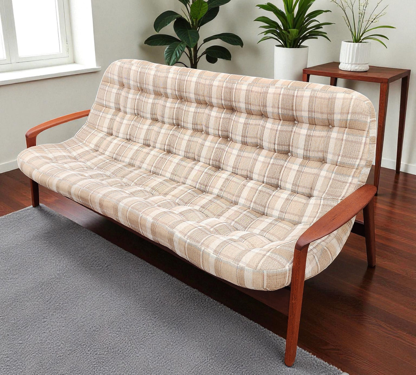 REFINISHED Mid Century Modern R.Huber Teak Scoop Sofa