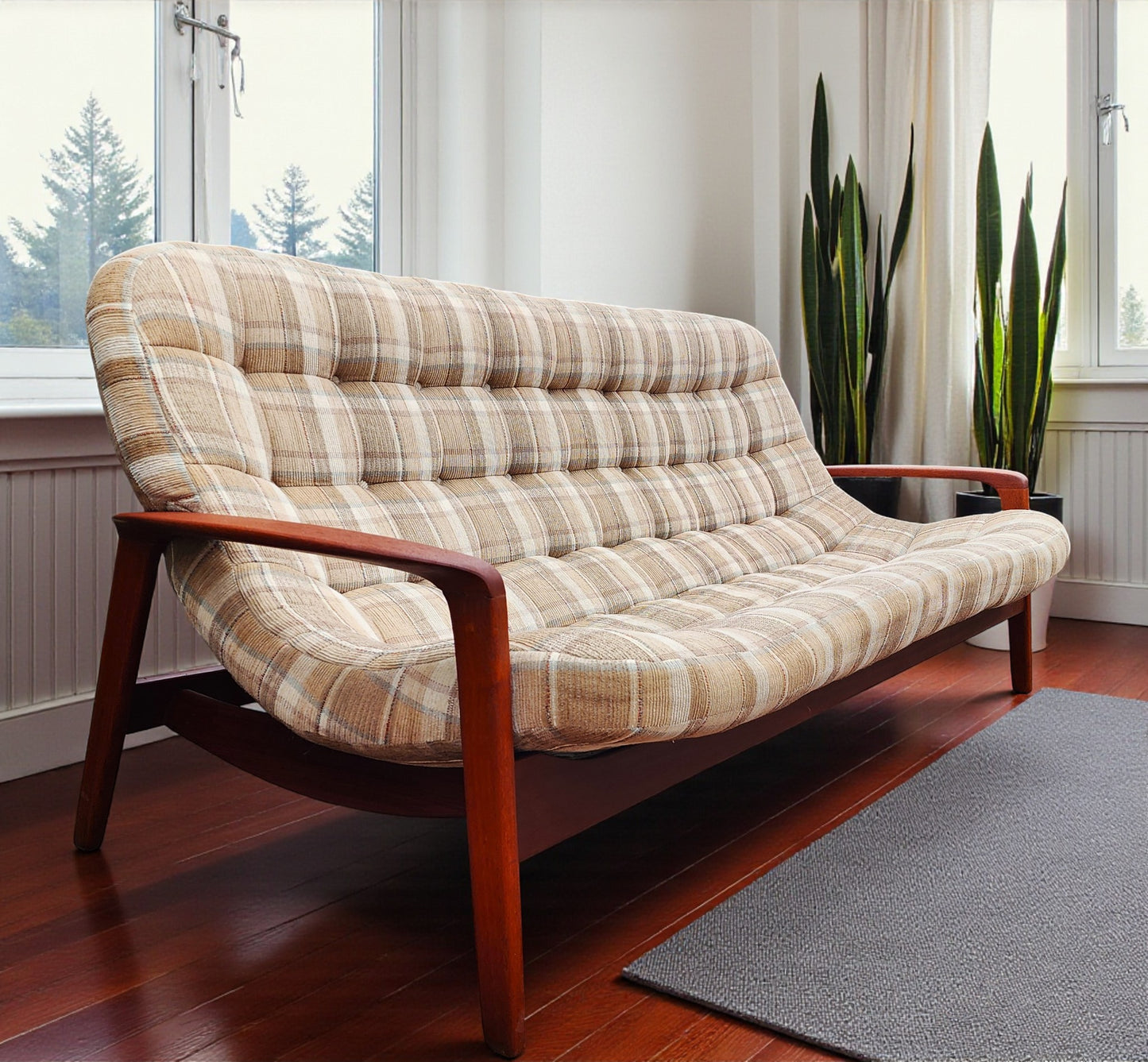 REFINISHED Mid Century Modern R.Huber Teak Scoop Sofa