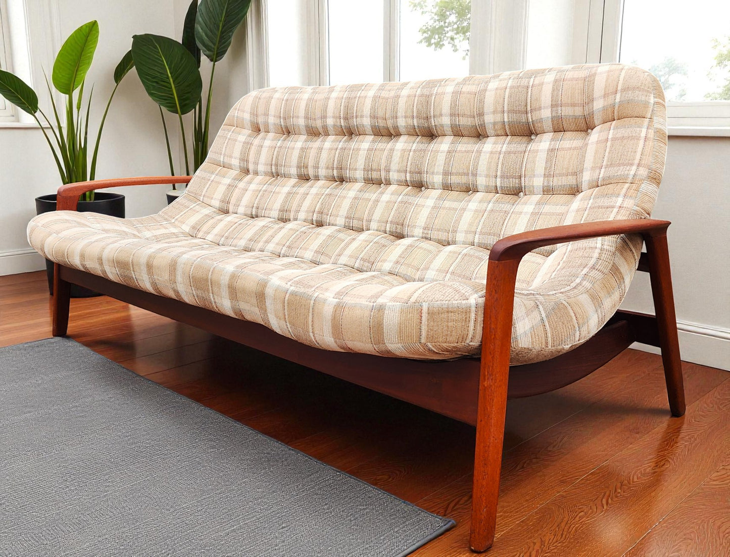 REFINISHED Mid Century Modern R.Huber Teak Scoop Sofa