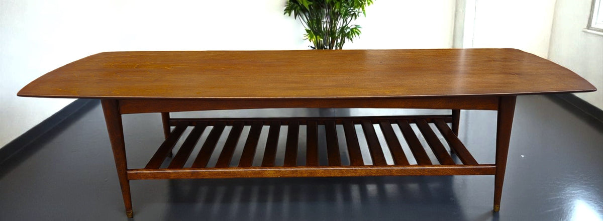 REFINISHED Mid Century Modern RUSPAN Surfboard Coffee Table w Shelf, 60