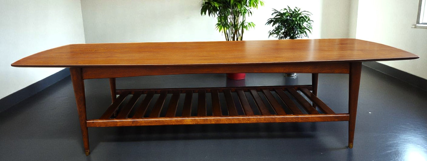 REFINISHED Mid Century Modern RUSPAN Surfboard Coffee Table w Shelf, 60"
