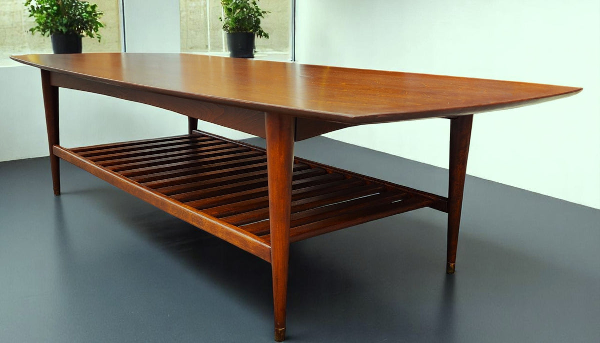 REFINISHED Mid Century Modern RUSPAN Surfboard Coffee Table w Shelf, 60