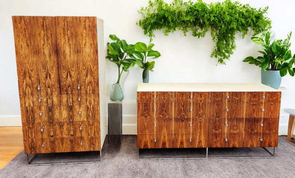 RESTORED Mid Century Modern Rosewood Dresser & Armoire by Roger Rougier