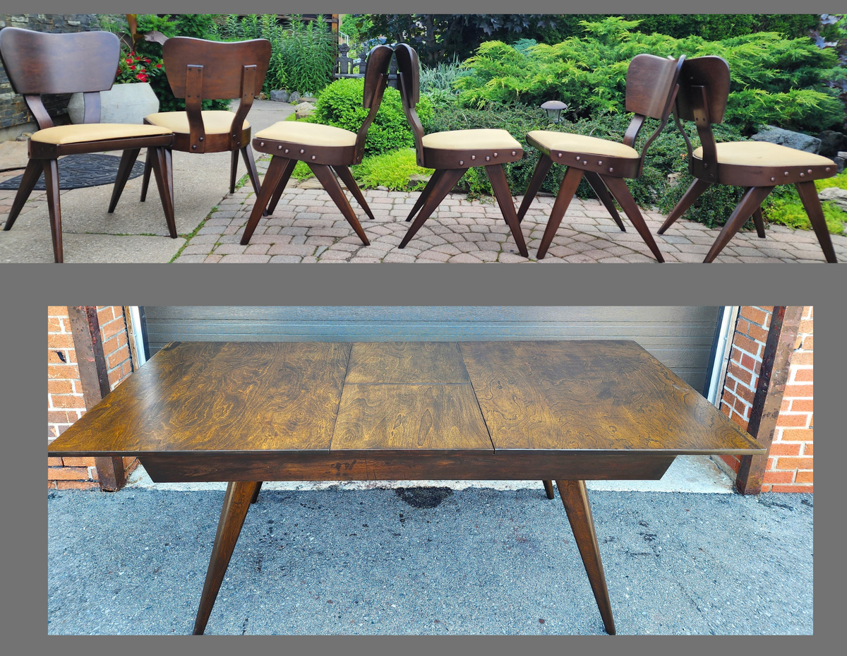 Choose Fabric***REFINISHED Mid Century Modern Russell Spanner Catalina Table & 6 Chairs