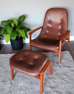 REFINISHED MCM Teak Scoop Lounge Chair & Ottoman by Huber 1