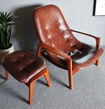 REFINISHED MCM Teak Scoop Lounge Chair & Ottoman by Huber 3