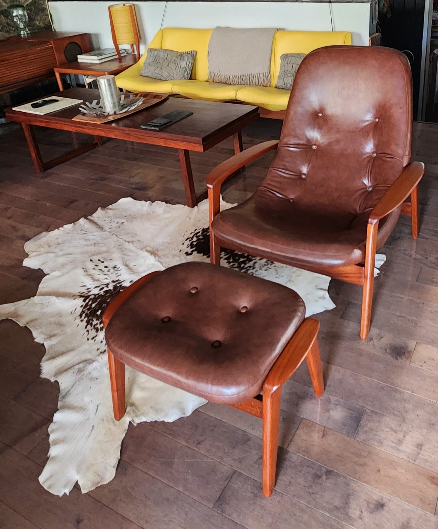 REFINISHED MCM Teak Scoop Lounge Chair & Ottoman by Huber