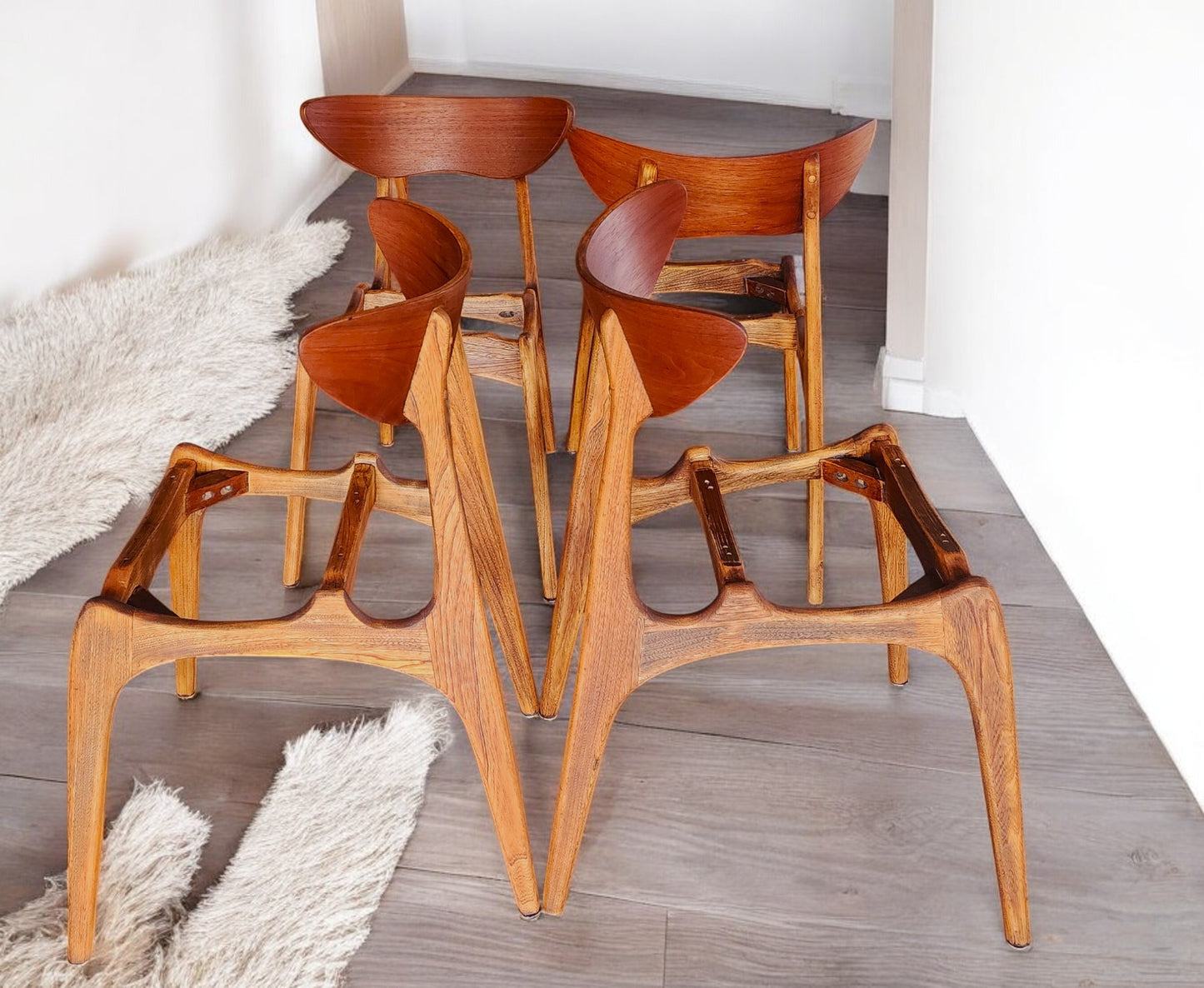 4 REFINISHED Mid Century Modern Walnut Chairs by Deilcraft