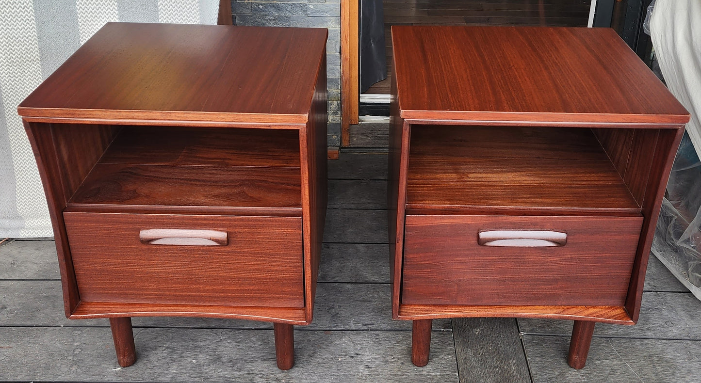 2 REFINISHED Mid Century Modern Solid Teak Afromosia Nightstands by Imperial