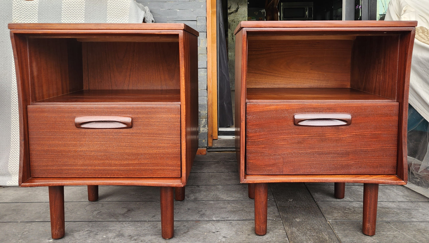 2 REFINISHED Mid Century Modern Solid Teak Afromosia Nightstands by Imperial