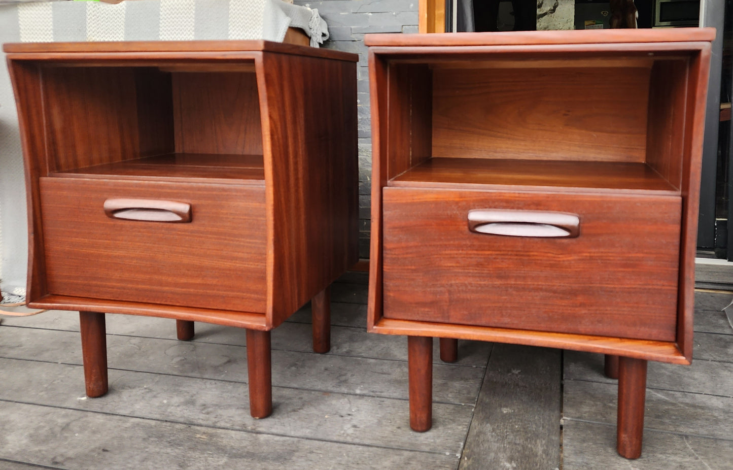 2 REFINISHED Mid Century Modern Solid Teak Afromosia Nightstands by Imperial