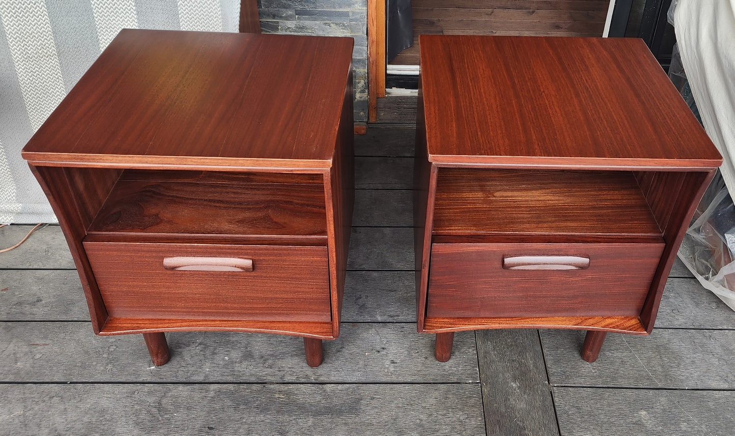 2 REFINISHED Mid Century Modern Solid Teak Afromosia Nightstands by Imperial