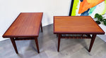 2 REFINISHED Mid Century Modern Teak Accent Tables w Cane Shelves 1