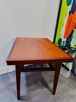 2 REFINISHED Mid Century Modern Teak Accent Tables w Cane Shelves 10