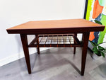 2 REFINISHED Mid Century Modern Teak Accent Tables w Cane Shelves 11