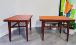 2 REFINISHED Mid Century Modern Teak Accent Tables w Cane Shelves 3
