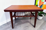 2 REFINISHED Mid Century Modern Teak Accent Tables w Cane Shelves 4