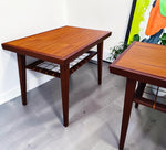 2 REFINISHED Mid Century Modern Teak Accent Tables w Cane Shelves 5
