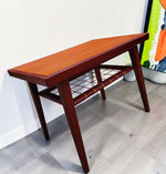 2 REFINISHED Mid Century Modern Teak Accent Tables w Cane Shelves 9