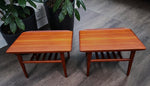 2 REFINISHED Mid Century Modern Teak Accent Tables w Shelves 4