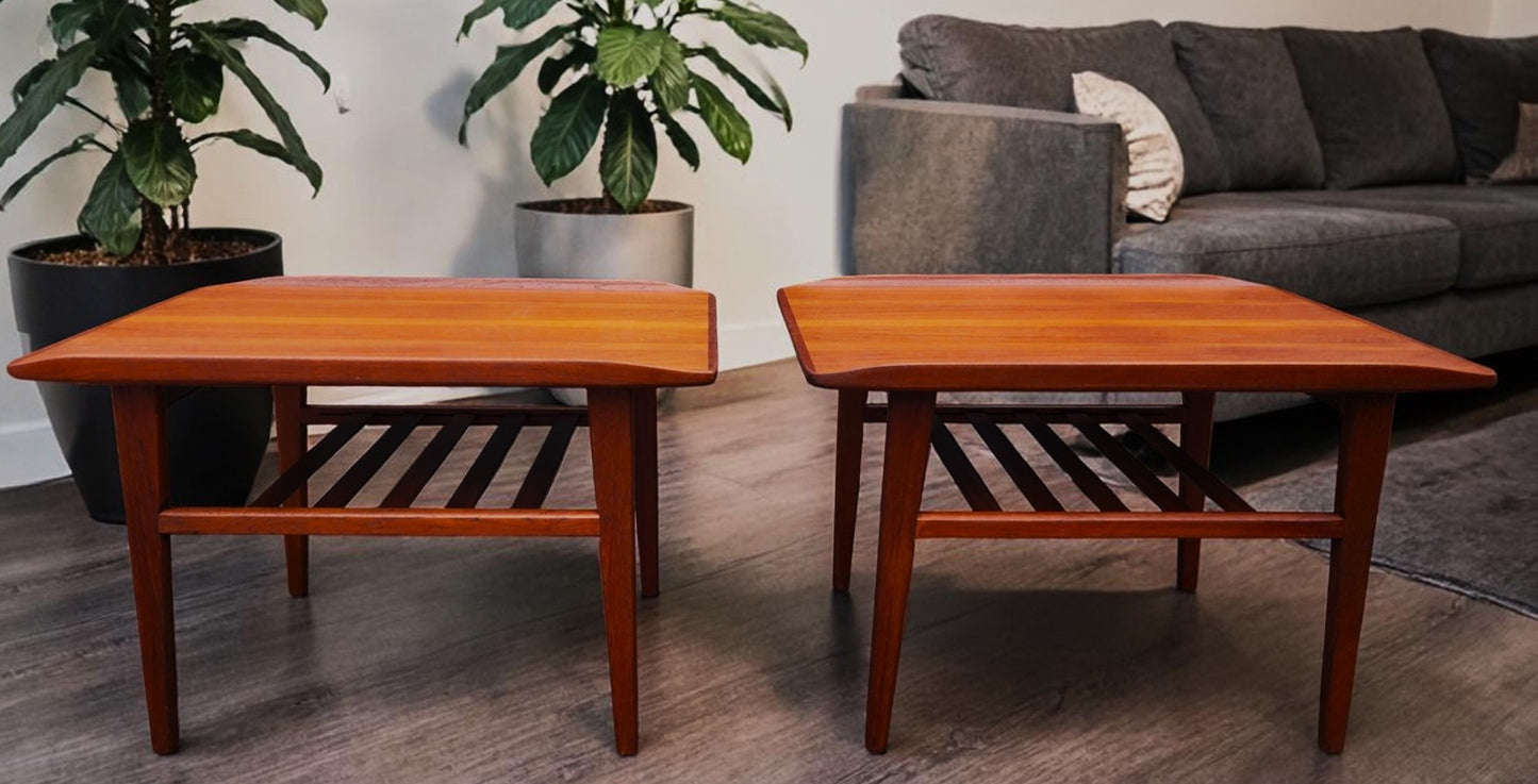 2 REFINISHED Mid Century Modern Teak Accent Tables w Shelves