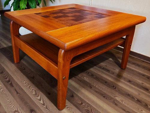 Refinished Danish Mid Century Modern Teak Accent Table with Inlay and Shelf – Mid Century Modern Toronto