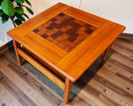 REFINISHED Danish Mid Century Modern Teak Accent Table w Inlay & Shelf 3