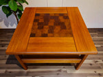 REFINISHED Danish Mid Century Modern Teak Accent Table w Inlay & Shelf 5