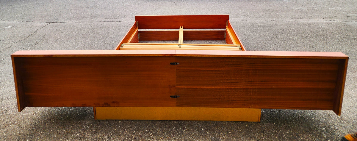 REFINISHED Mid Century Modern Teak Bed w Floating Nightstands Queen