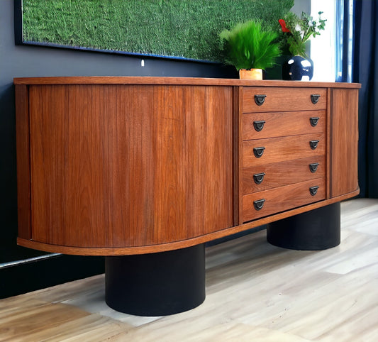 REFINISHED MCM Teak Buffet with Tambour Doors La Rose by RS Associates 75"