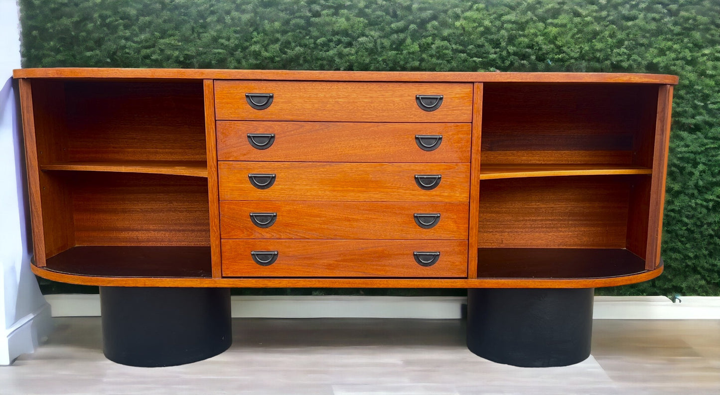 REFINISHED MCM Teak Buffet with Tambour Doors La Rose by RS Associates 75"