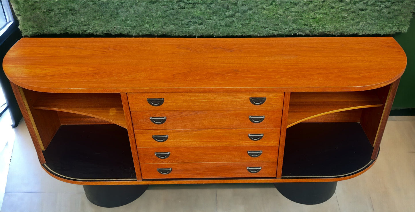 REFINISHED MCM Teak Buffet with Tambour Doors La Rose by RS Associates 75"