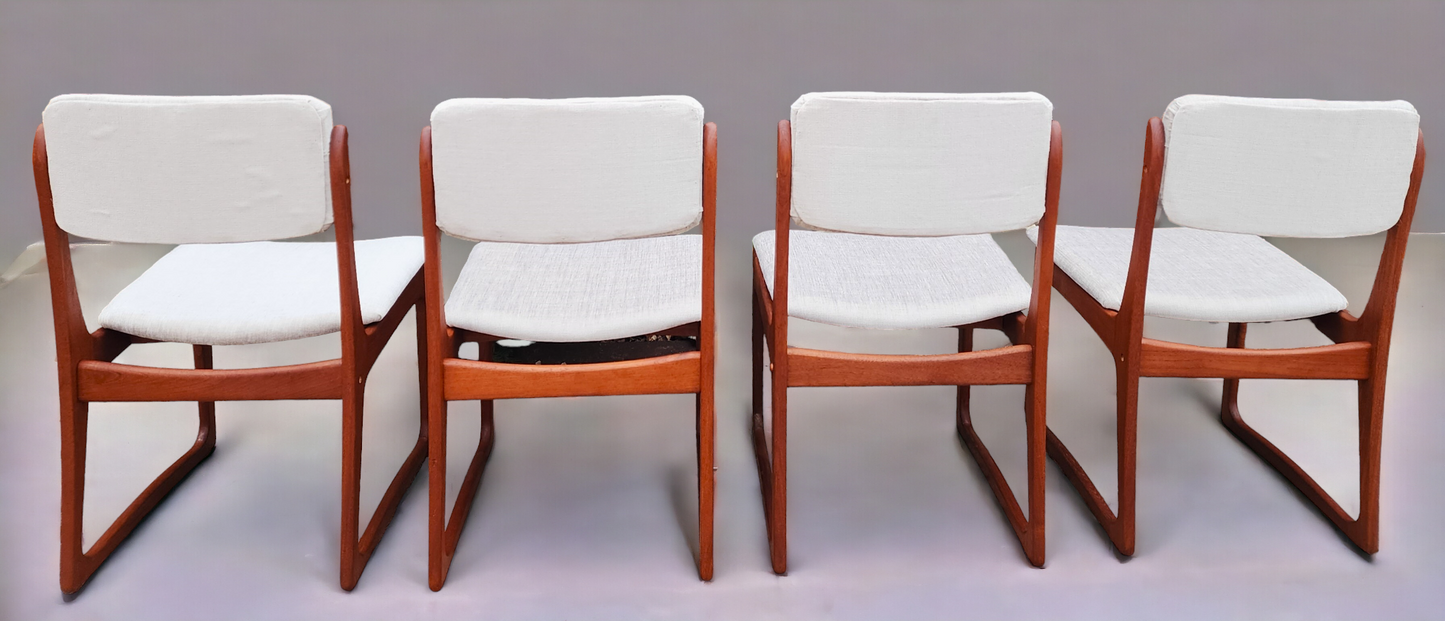 On Hold***4 REFINISHED REUPHOLSTERED in Knoll fabric Mid Century Modern Teak Chairs by RS Associates