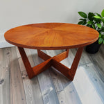 REFINISHED Mid Century Modern Teak Coffee Table Sunburst D 30.5