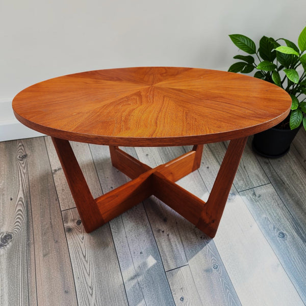 REFINISHED Mid Century Modern Teak Coffee Table Sunburst D 30.5"