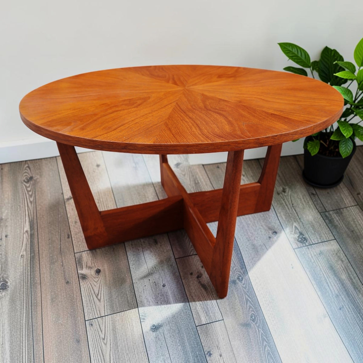 REFINISHED Mid Century Modern Teak Coffee Table Sunburst D 30.5