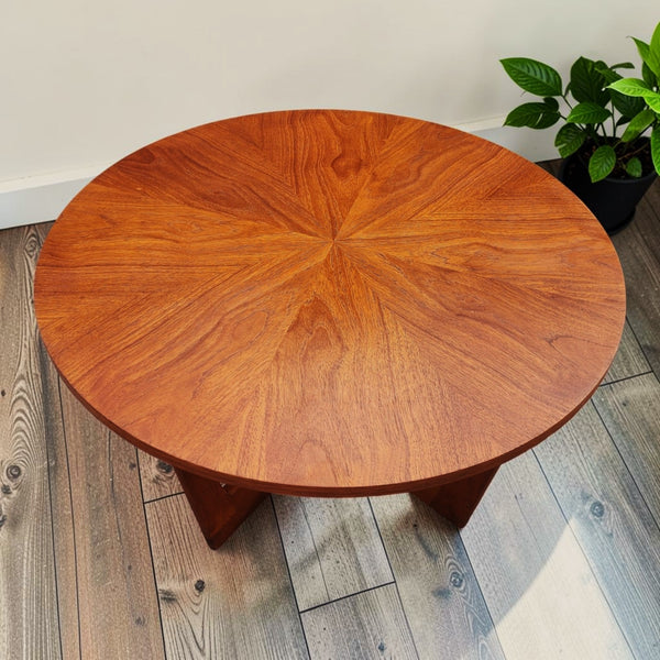 REFINISHED Mid Century Modern Teak Coffee Table Sunburst D 30.5"