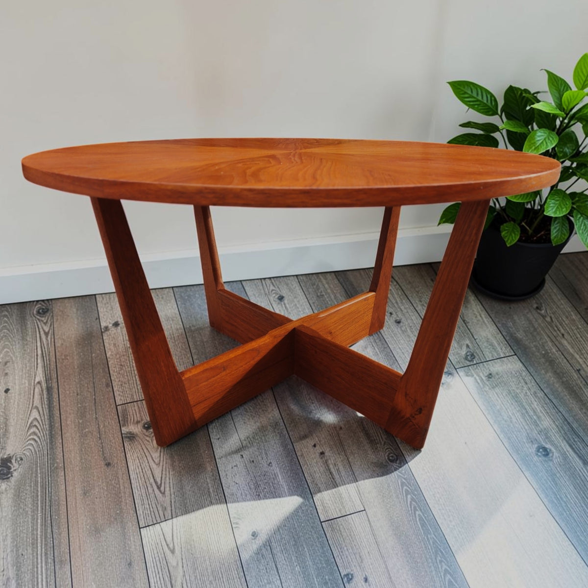 REFINISHED Mid Century Modern Teak Coffee Table Sunburst D 30.5