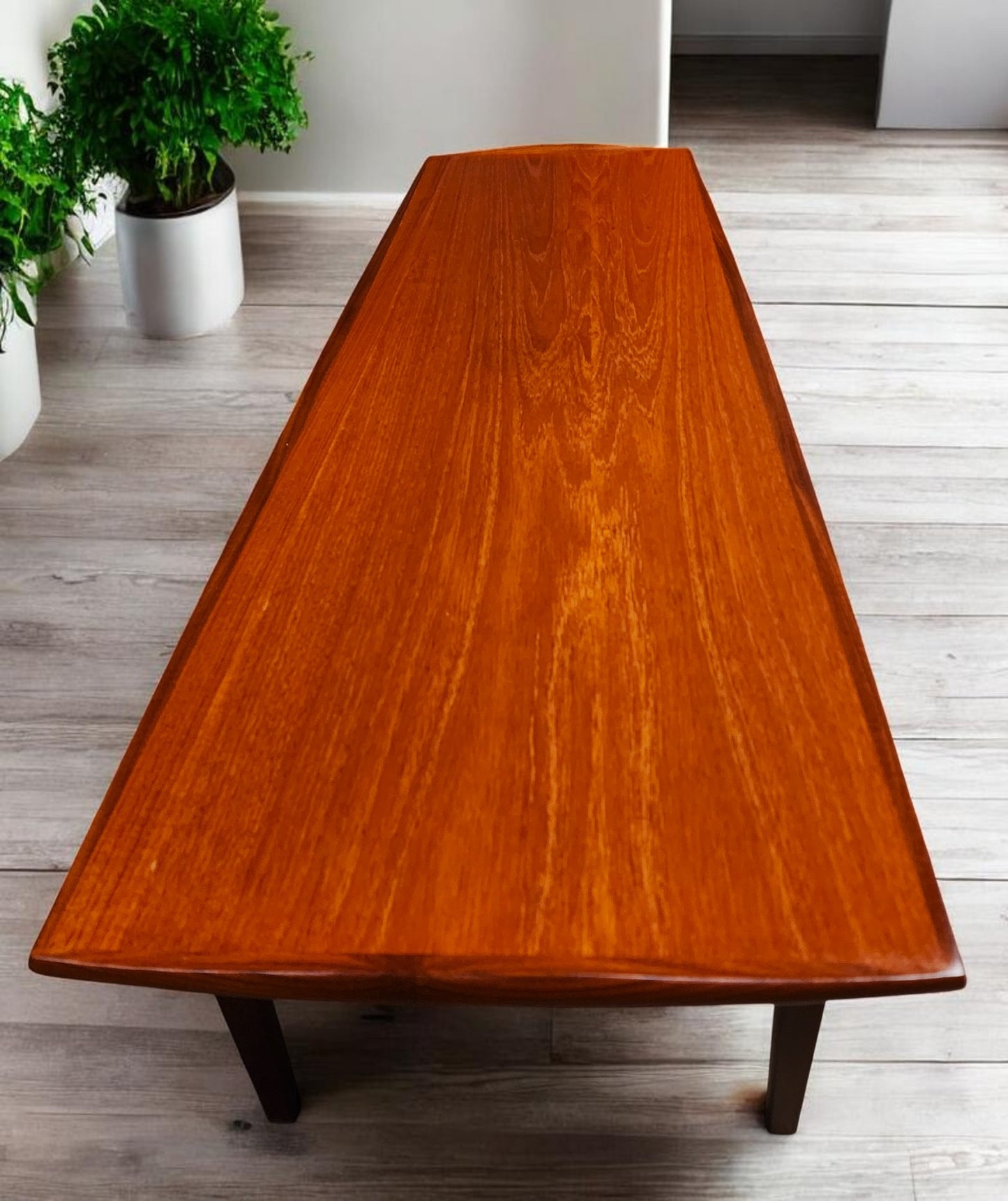 REFINISHED Mid Century Modern Teak Coffee Table w Slatted Shelf by Punch