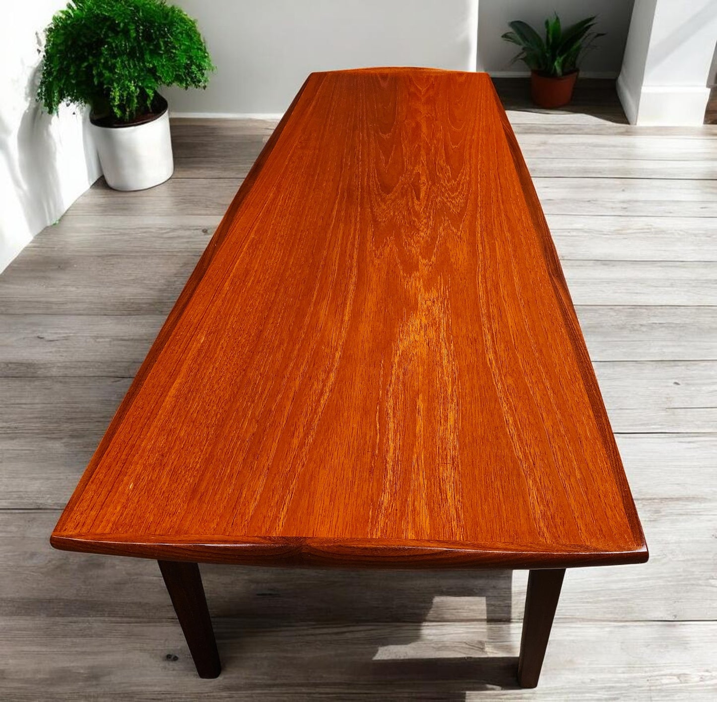REFINISHED Mid Century Modern Teak Coffee Table w Slatted Shelf by Punch