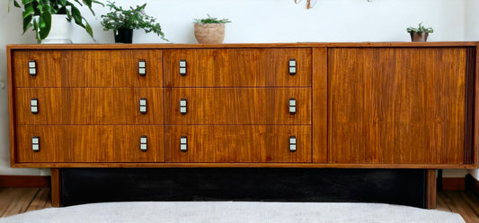 REFINISHED Mid Century Modern Teak Credenza w Tambour Door by RS Associates 78"