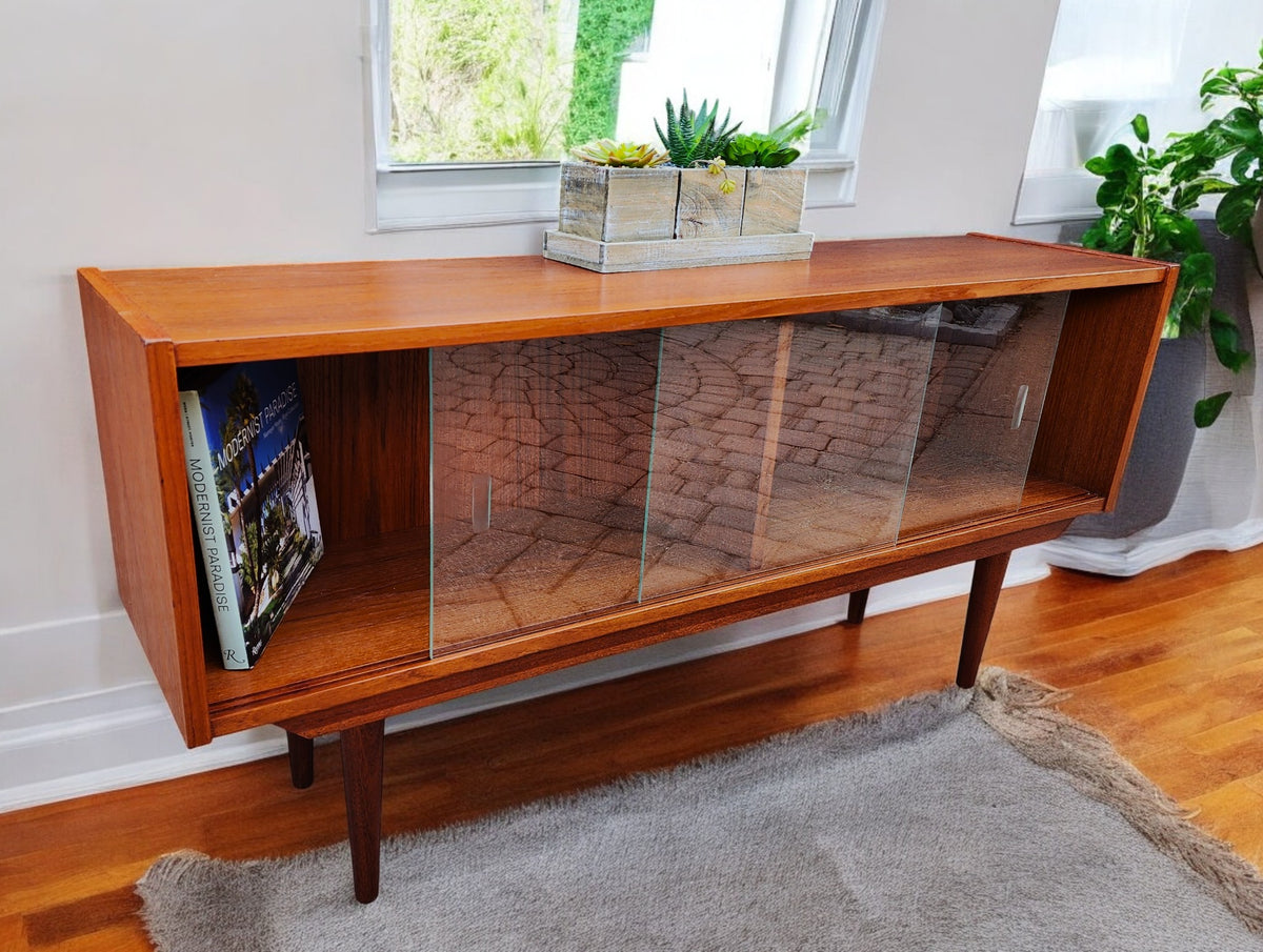 REFINISHED Mid Century Modern Teak Display Bookcase 48