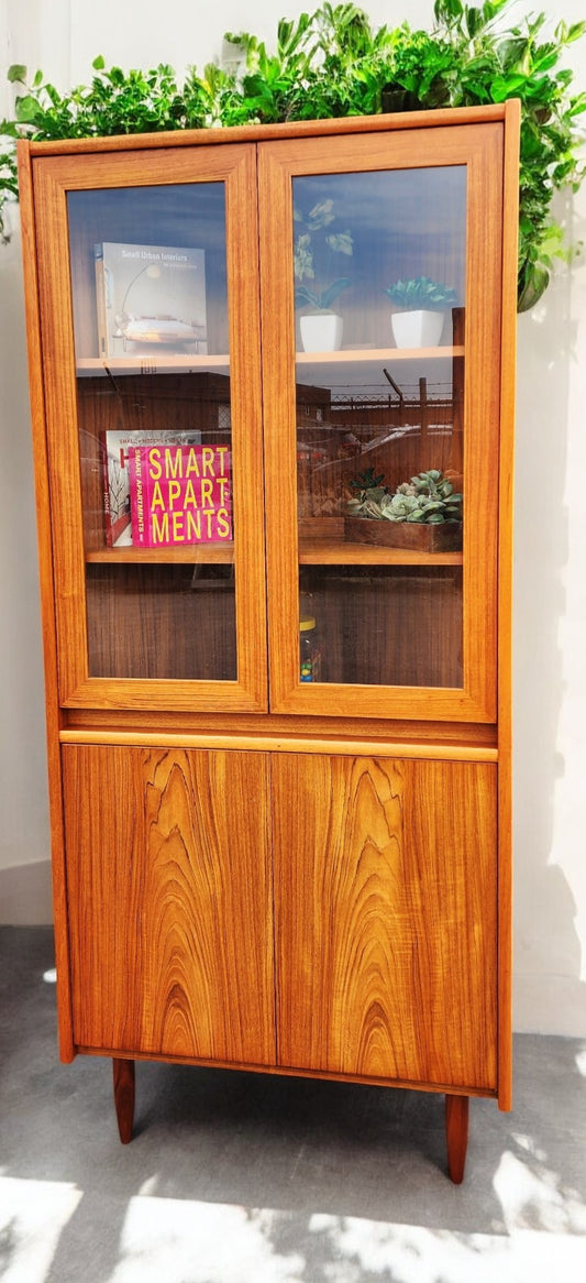 RESTORED Mid Century Modern Teak Lighted Corner Cabinet