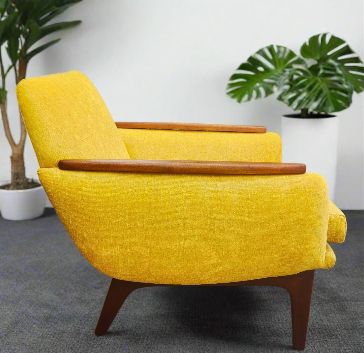 REFINISHED REUPHOLSTERED Mid Century Modern Teak Lounge Chair